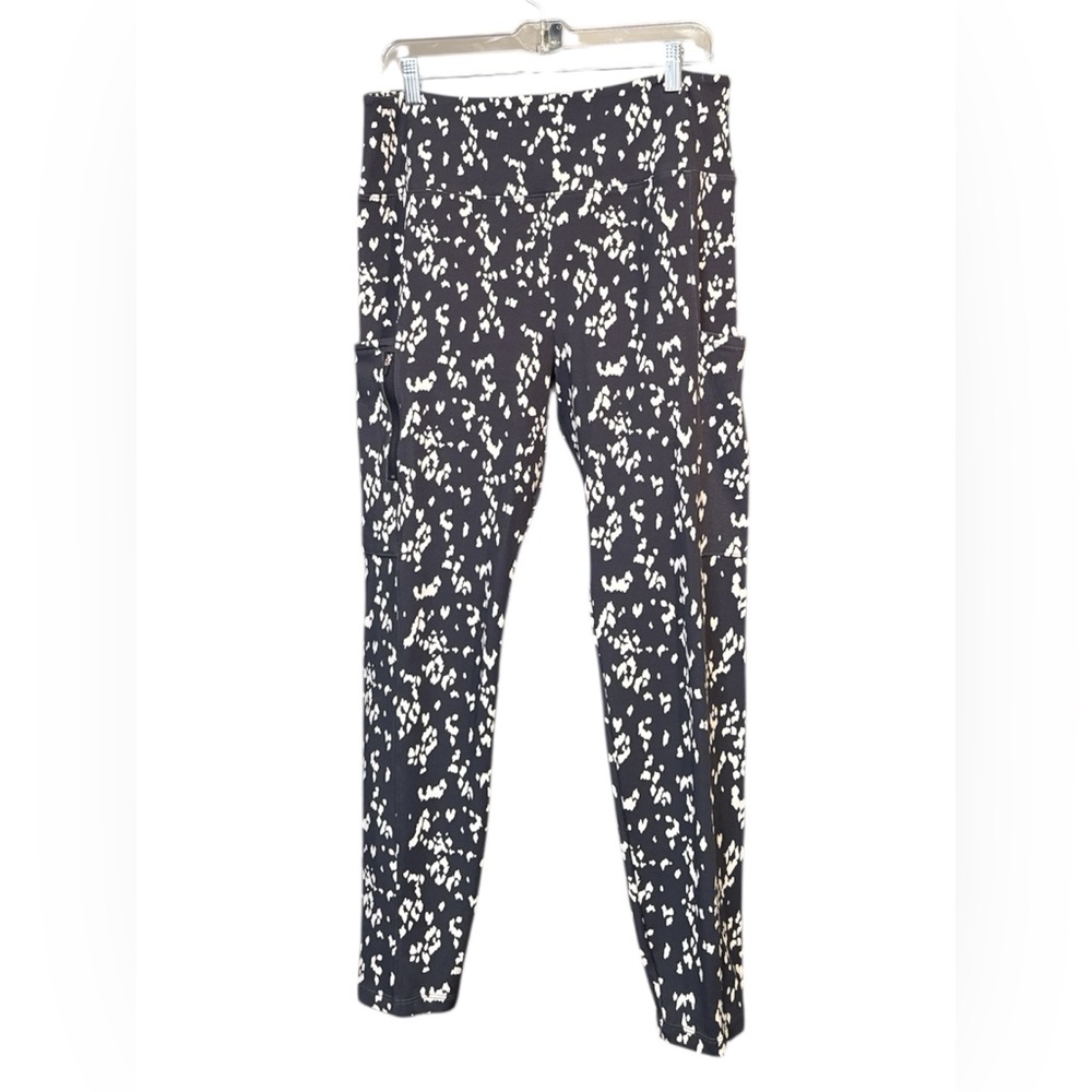 Lou & Grey Dark Gray and White Patterned Leggings with Zippered Pocket XL